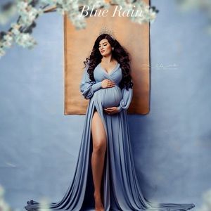 Maternity dress, leg slit maternity dress, light blue fall maternity Dress